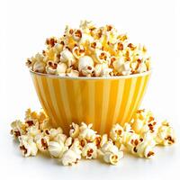 ai generiert Papier Tasse frisch Popcorn auf Weiß Hintergrund foto