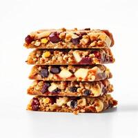 ai generiert Hanf Granola Bar isoliert auf Weiß Hintergrund foto