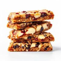 ai generiert Hanf Granola Bar isoliert auf Weiß Hintergrund foto