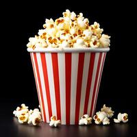 ai generiert Papier Tasse frisch Popcorn auf Weiß Hintergrund foto