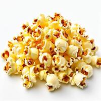 ai generiert Papier Tasse frisch Popcorn auf Weiß Hintergrund foto