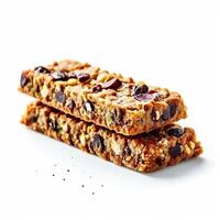 ai generiert Hanf Granola Bar isoliert auf Weiß Hintergrund foto