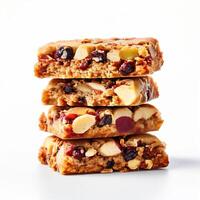 ai generiert Hanf Granola Bar isoliert auf Weiß Hintergrund foto