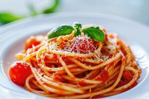 ai generiert neapolitanisch Spaghetti schnell und praktisch gefroren Mahlzeit foto