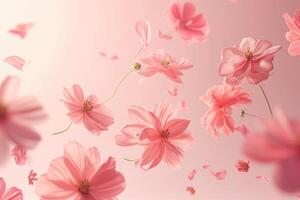 ai generiert schweben Rosa Blumen im hoch Auflösung Bild. foto