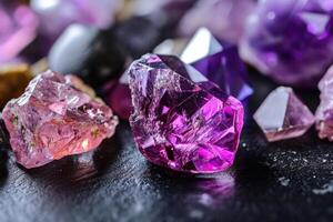 ai generiert Sammlung von natürlich Saphir und Amethyst Edelsteine foto