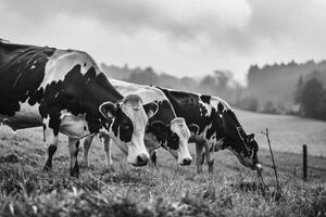 ai generiert Kühe Weiden lassen auf Ackerland foto