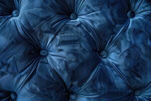 ai generiert Luxus nahtlos Hintergrund von Samt Blau Stoff auf gepolstert Möbel foto