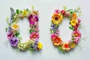 ai generiert echt Blume Schriftart Sammlung zum einzigartig Frühling und Sommer- Dekoration. foto