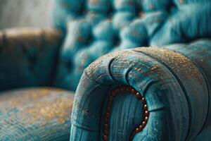 ai generiert elegant gepolstert Jahrgang Sessel. Textur Detail von Stoff. foto