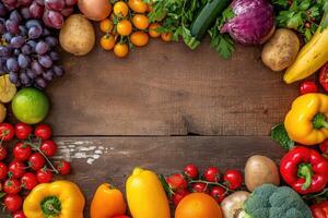 ai generiert frisch Bauern Markt Obst und Gemüse von über mit Kopieren Raum foto