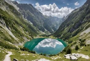 ai generiert ein Aussicht von ein See im das Pyrenäen foto