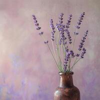 ai generiert elegant Lavendel im Kupfer Vase foto