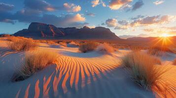 ai generiert Sonne Rahmen Über Wüste Landschaft foto