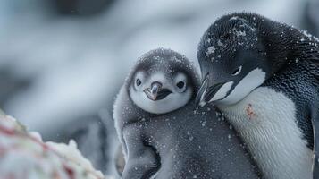 ai generiert zwei Pinguine Stehen zusammen foto