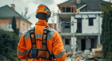 ai generiert Mann im tarnen Jacke suchen beim klein Flugzeug foto