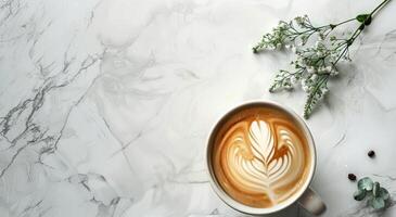 ai generiert ein Tasse von Kaffee mit ein Blume foto