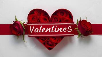 ai generiert rot Rosen Band auf Weiß Hintergrund zum Valentinsgrüße Tag foto