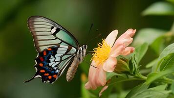 ai generiert Digital hoch Schärfe Bild von Aporien crataegi Schmetterling auf Blume foto