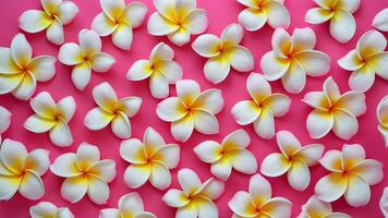 ai generiert abstrakt Hintergrund von Rosa Plumeria Frangipani Blumen, Sanft Süss foto