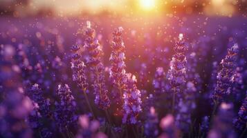 ai generiert Lavendel Feld mit Sonne foto