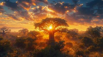 ai generiert Sonne Rahmen Über Bäume im Wald foto
