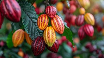 ai generiert Cluster von Blumen hängend von Baum Geäst foto