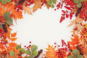 ai generiert Herbst Eleganz Viburnum Beere rahmen, ein natürlich fallen Komposition foto