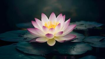 ai generiert anmutig Lotus Blume schwimmt Über ein dunkel mystisch Hintergrund foto