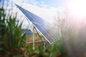 Solarpanel erzeugt grüne, umweltfreundliche Energie aus der Sonne. foto