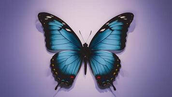 ai generiert Studio Beleuchtung leuchtet Blau bunt Schmetterling auf Weiß Hintergrund foto