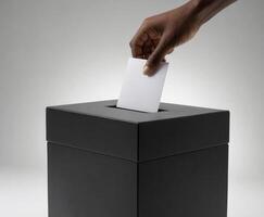 ai generiert ein Hand Tropfen ein Weiß bilden in das Abstimmung Box foto