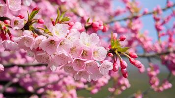 ai generiert Rosa Pflaume blühen Geäst symbolisieren das Schönheit von Frühling foto