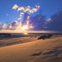 ai generiert Dünen beim Dämmerung Tottori Sand Dünen szenisch Aussicht beim Sonnenuntergang zum Sozial Medien Post Größe foto