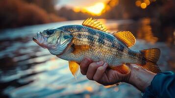 ai generiert Person halten ein Fisch schließen oben foto