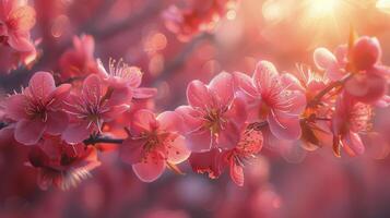 ai generiert Rosa Blumen Blühen auf Baum foto