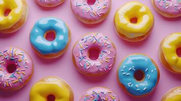 ai generiert Hintergrund von bunt Donuts foto