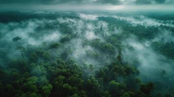 ai generiert üppig Grün Wald Landschaft foto