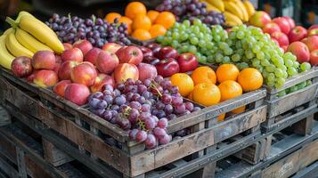 ai generiert Kiste gefüllt mit sortiert Obst foto