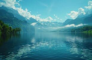 ai generiert ein See im das Mitte von das Alpen foto