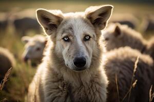 ai generiert gehorsam Schäfer Hund im Hundehütte. inländisch Haustier foto