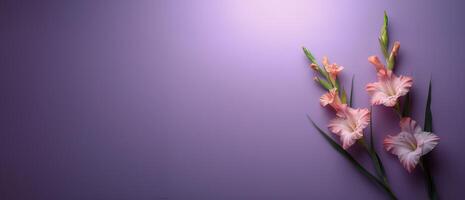 ai generiert Rosa Blumen auf lila Hintergrund foto
