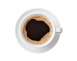 ai generiert Weiß Kaffee Tasse auf Weiß Hintergrund oben Aussicht foto