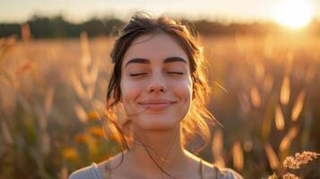 ai generiert Frau Stehen im hoch Gras foto