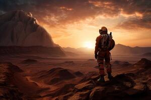 ai generiert Astronaut Mars suchen felsig Boden Region. generieren ai foto