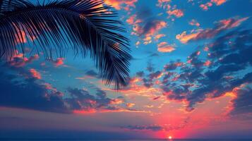 ai generiert Palme Baum mit Blick auf Strand und Ozean foto