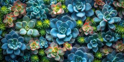 ai generiert dicht Sammlung von beschwingt Echeveria sempervirens Sukkulenten foto