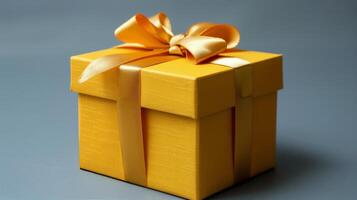 ai generiert hell Gelb Geschenk Box mit Bogen foto