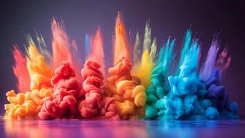 ai generiert Regenbogen von Farben Explosion auf dunkel Hintergrund, holi Festival Konzept foto