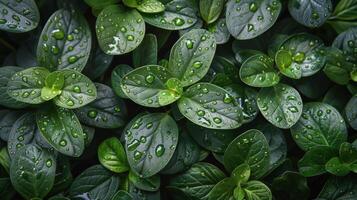 ai generiert frisch Grün Blätter mit Wasser Tröpfchen foto